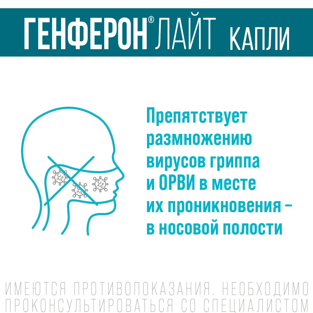 Генферон Лайт (капли в нос), 10000 МЕ+0.8 мг/мл, капли назальные, 10 мл, 1 шт.