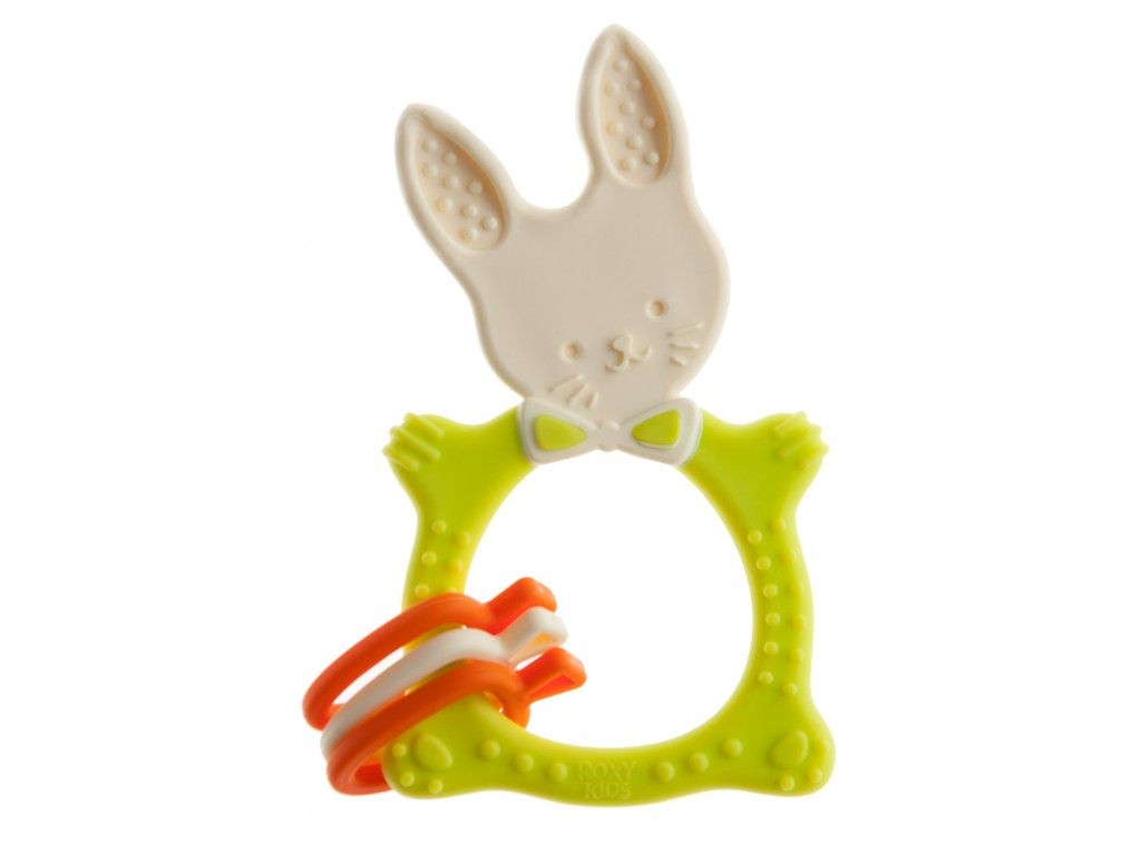 фото упаковки Roxy-kids Прорезыватель универсальный Bunny teether, для детей с 3 месяцев, цвет зеленый, 1 шт. фото упаковки Roxy-kids Прорезыватель универсальный Bunny teether