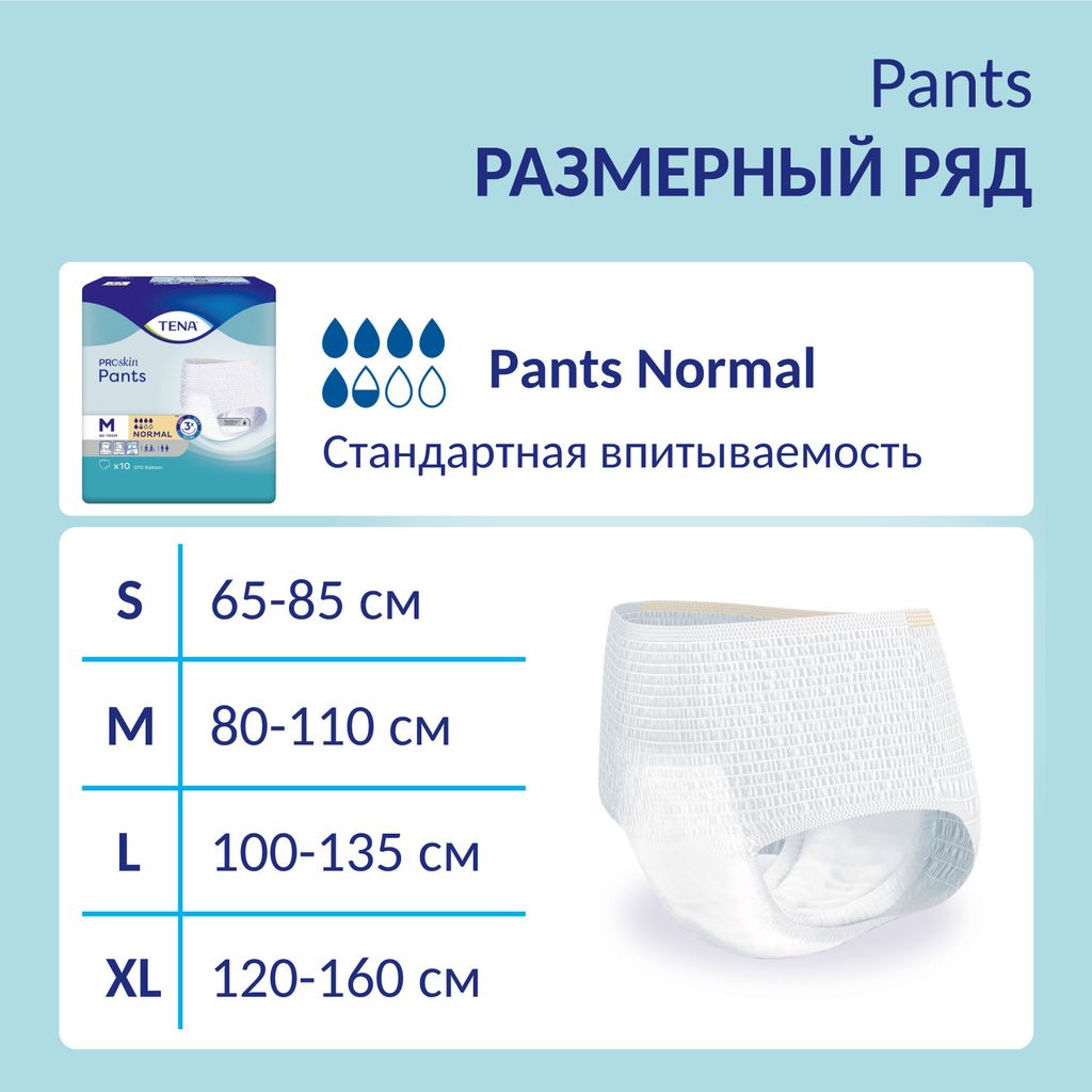 Подгузники-трусы для взрослых Tena Pants Normal, Medium M (2), 80-110 см, 10 шт.