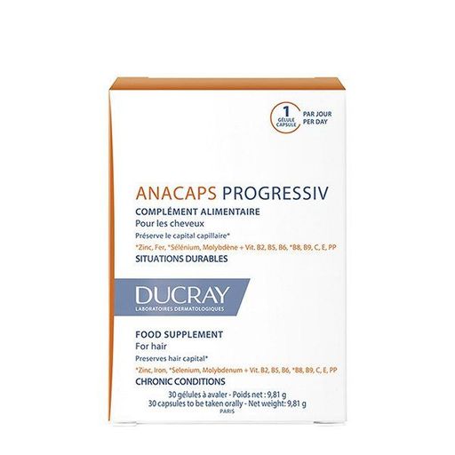 Ducray Аnacaps Progressiv Витамины для волос и ногтей, капсулы, со вкусом шоколада, 30 шт.