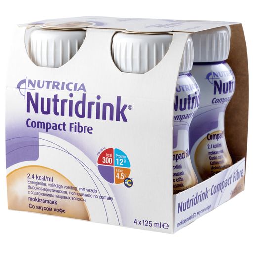 Nutridrink Compact Fibre, лечебное диетическое высокобелковое питание, кофе, 125 мл, 4 шт.