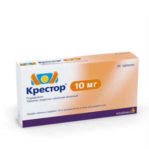 Крестор, 10 мг, таблетки, покрытые пленочной оболочкой, 28 шт.