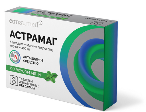 Астрамаг, таблетки жевательные, мята, 24 шт.