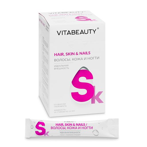 Vitabeauty Волосы, кожа и ногти, жидкость для приема внутрь, грейпфрут, 10 мл, 30 шт.