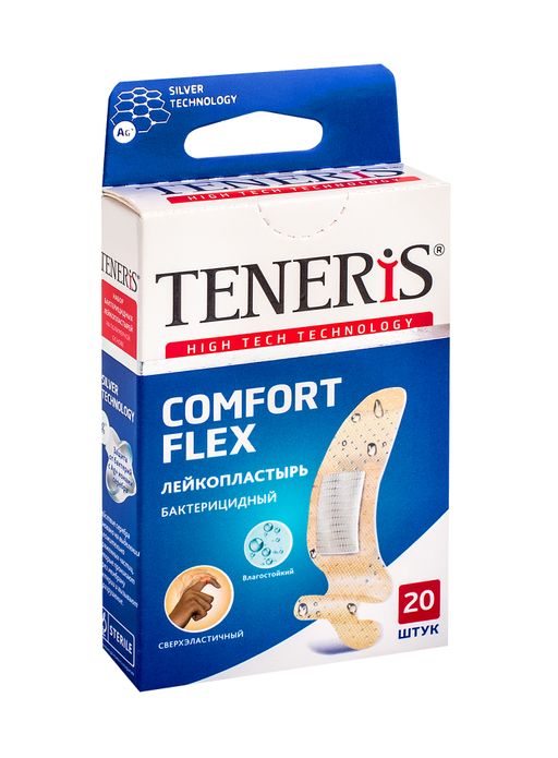 Teneris Comfort Flex лейкопластырь бактерицидный, 76х19мм, пластырь, с ионами серебра, 20 шт.