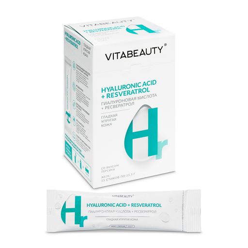Vitabeauty Гиалуроновая кислота + Ресвератрол, батончик желейный, персик, 15,5г, 15 шт.