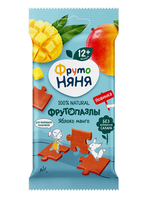 Фрутоняня Фруктовые кусочки пазлы, для детей с 12 месяцев, яблоко манго, ягодный микс, 20 г, 1 шт.