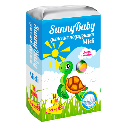 Sunnybaby Подгузники детские midi, 4-9 кг, 14 шт.