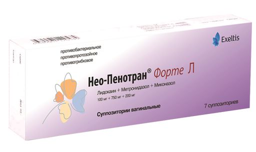 Нео-Пенотран Форте Л, 100 мг+750 мг+200 мг, суппозитории вагинальные, 7 шт.
